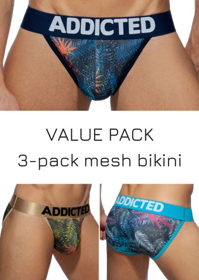 Addicted Mesh bikini 3-pack tropical print Bikini brief 80% Polyamidi, 15% Elastaani, 5% Puuvilla S-XL AD891P