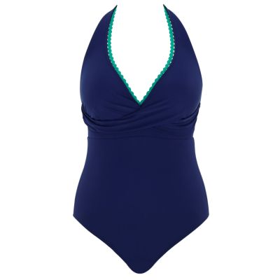 Panache Swimwear Faye NW Halterneck -uimapuku Ric Rac Navy (ENNAKKOTILAUS 27.1.) Kaaritueton niskan taakse solmittava kokouimapuku. 36-46 SW1950-RRNAY