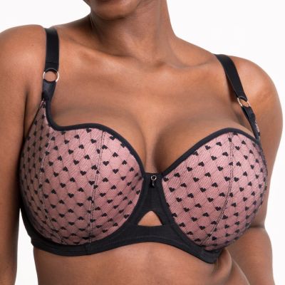 Curvy Kate Boost Heartbreaker UW Padded Balcony -rintaliivit Black/Pink Kaarituettu, topattu push up -balconette sydänkuosilla. 65-105, E-M CK-092-106-BPK