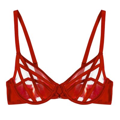 Playful Promises Ramona UW Strap & Mesh -rintaliivit Ruby Red Satin Kaarituettu, toppaamaton meshliivi remmiyksityiskohdilla. 65-100, D-K PP-3220-RR