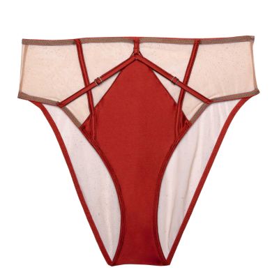 Playful Promises Ramona Strap & Mesh HW Brief -alushousut Ruby Red Satin  38 - 54 PP-HWB-3220-RR